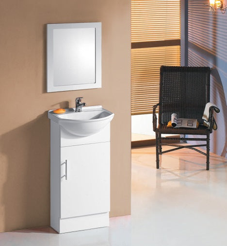 SUNNY SEMI RECESS SPACE SAVING FREE STANDING VANITY WHITE 450MM