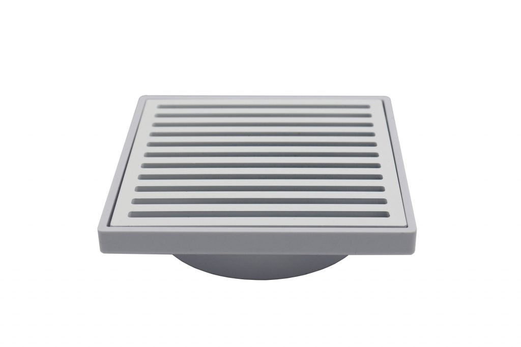 GRATES2GO SLIMLINE UPVC WHITE POINT DRAIN WITH CONTEMPO GRATE WHITE 117MM