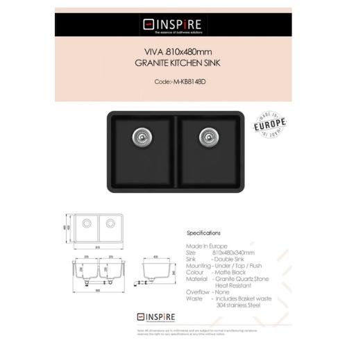 INSPIRE GRANITE BLACK SINK DBL 810MM X 480MM