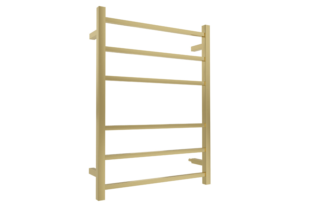 LINSOL SPIRIT 6 BAR HEATED TOWEL RAIL BRUSHED BRASS 800MM