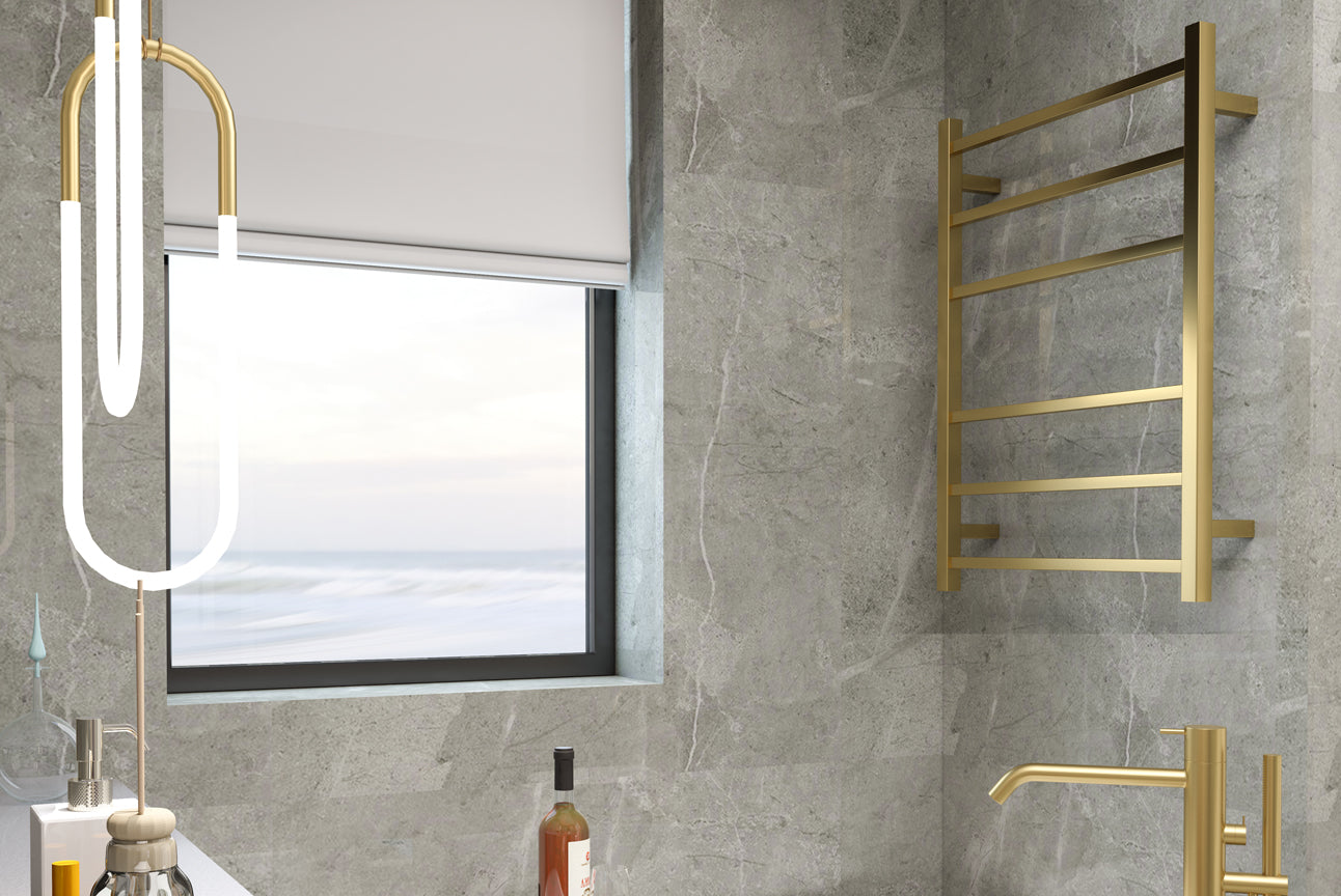 LINSOL SPIRIT 6 BAR HEATED TOWEL RAIL BRUSHED BRASS 800MM