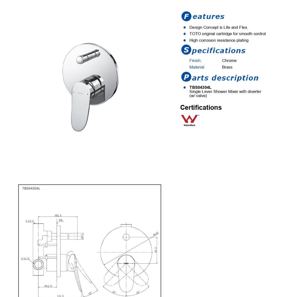 TOTO LF WALL MIXER WITH DIVERTER CHROME