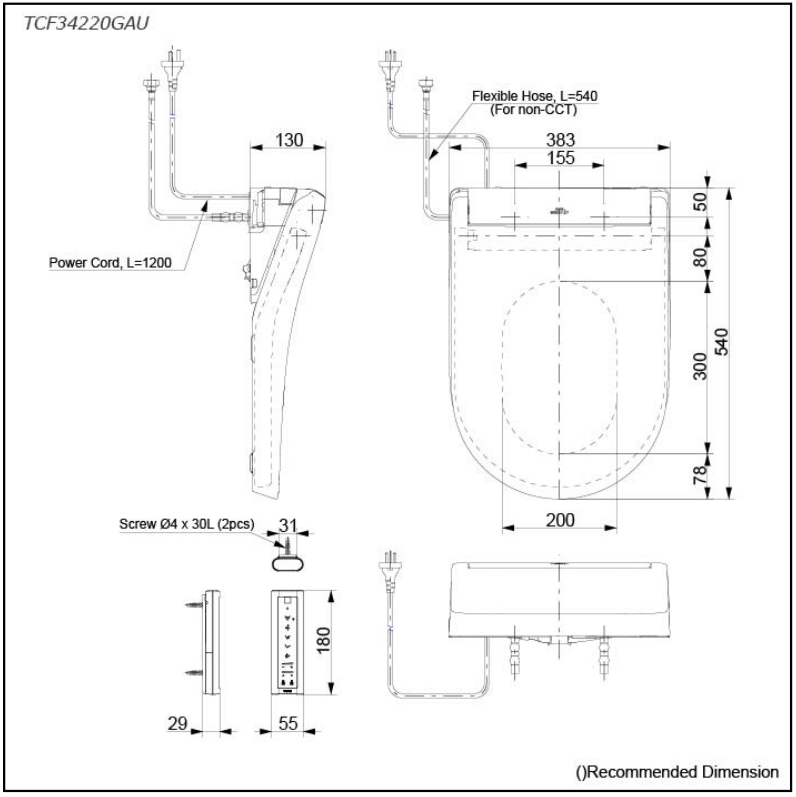 TOTO S5 WASHLET W/ REMOTE CONTROL (D-SHAPED)