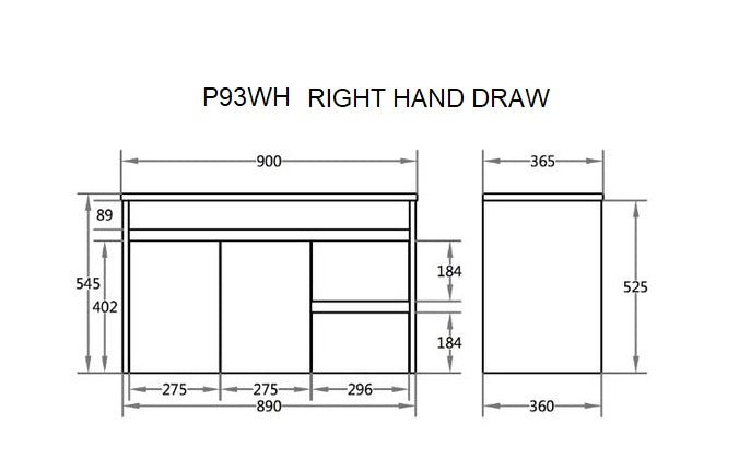 POSEIDON PWH SPACE SAVING WALL HUNG VANITY WHITE 900MM