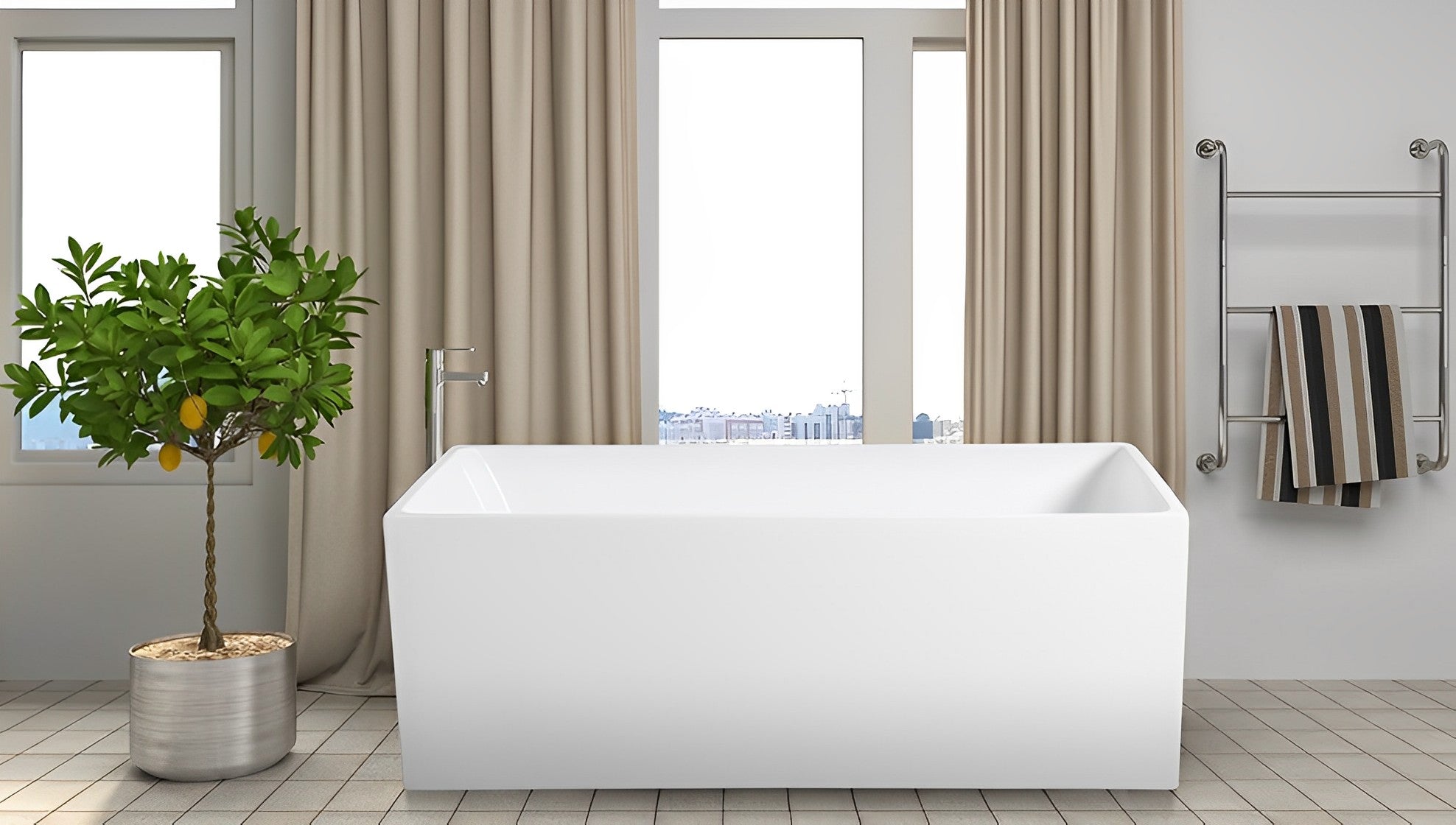 POSEIDON THEO BACK TO WALL BATH NON OVERFLOW GLOSS WHITE (AVAILABLE IN 1000MM, 1200MM, 1300MM, 1400MM, 1500MM AND 1700MM)