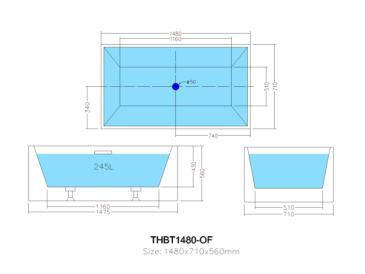 POSEIDON THEO BACK TO WALL BATHTUB GLOSS WHITE (AVAILABLE IN 1480MM AND 1690MM)