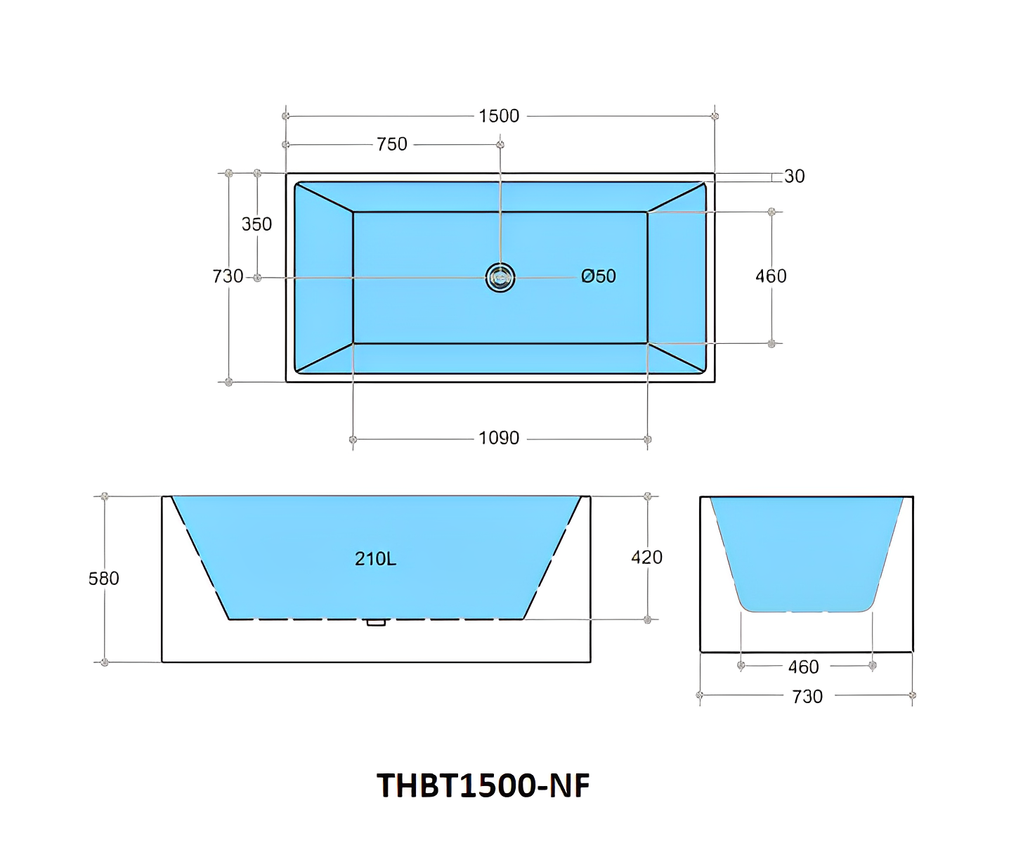 POSEIDON THEO BACK TO WALL BATH NF MATTE WHITE (AVAILABLE IN 1500MM AND 1700MM)