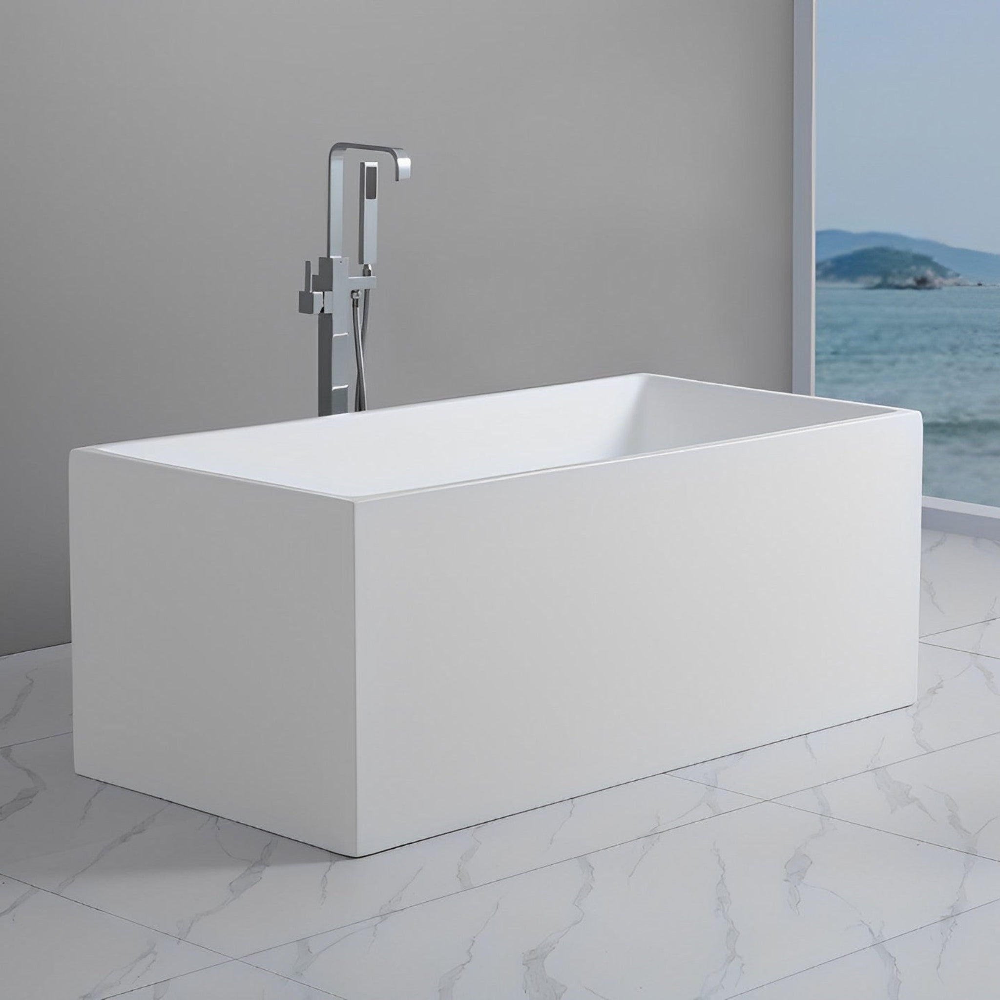 POSEIDON THEO BACK TO WALL BATHTUB NON OVERFLOW MATTE WHITE (AVAILABLE IN 1400MM, 1500MM AND 1700MM)