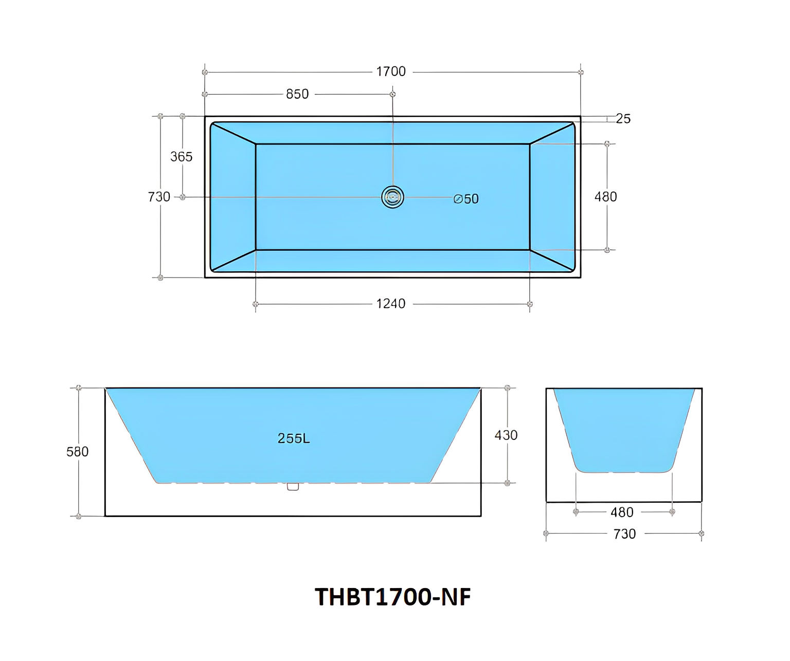 POSEIDON THEO BACK TO WALL BATHTUB MATTE WHITE (AVAILABLE IN 1500MM AND 1700MM)