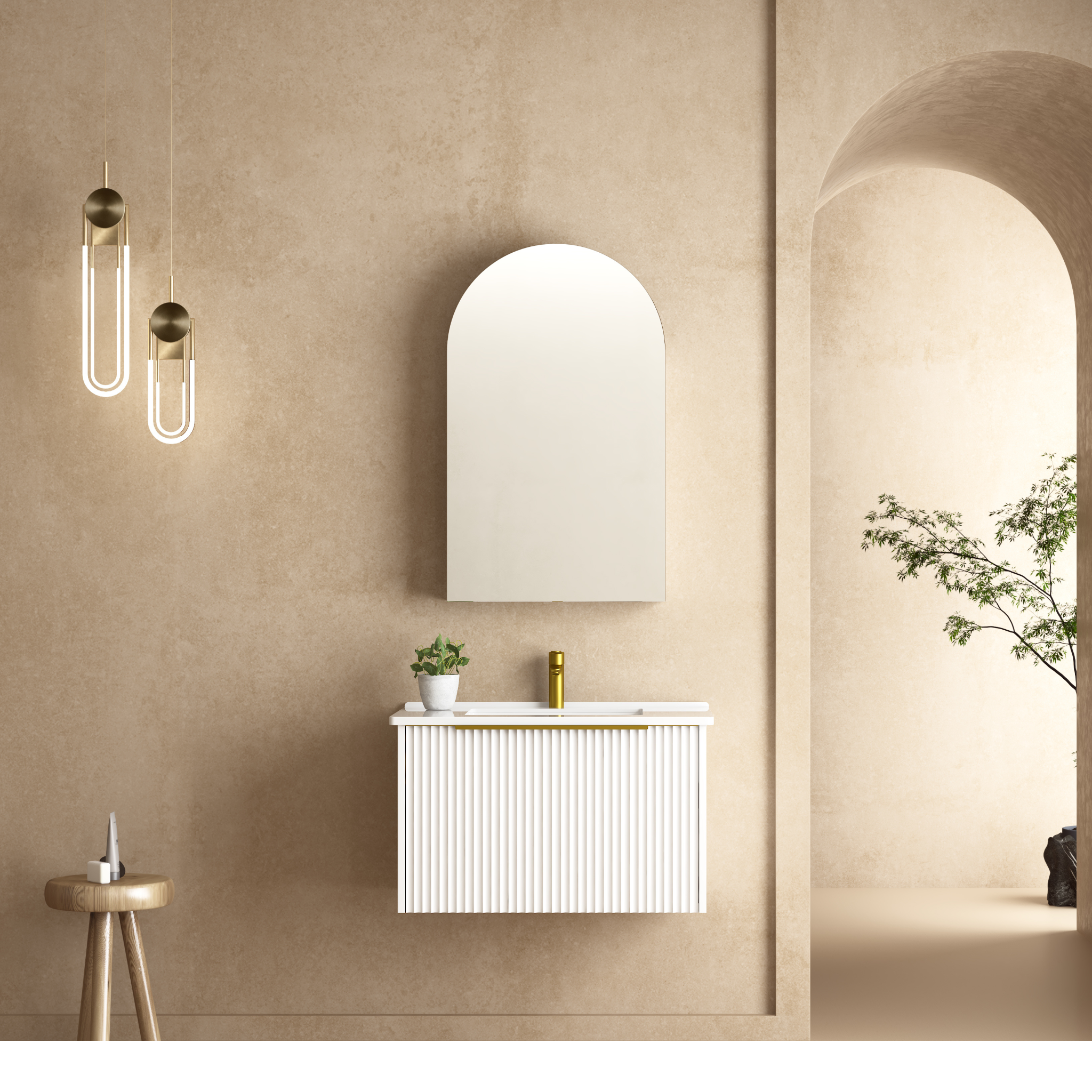 INFINITY THENA WHITE 750MM SINGLE BOWL WALL HUNG VANITY
