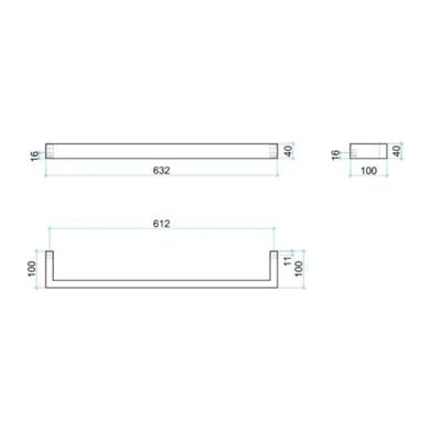 THERMOGROUP SQUARE SINGLE BAR HEATED TOWEL RAIL 632MM MATTE BLACK