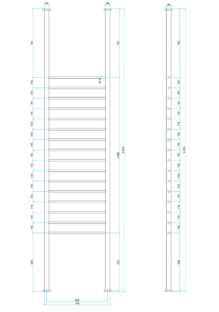 THERMOGROUP FC70R STRAIGHT ROUND FLOOR TO CEILING HEATED TOWEL RAIL 3000MM
