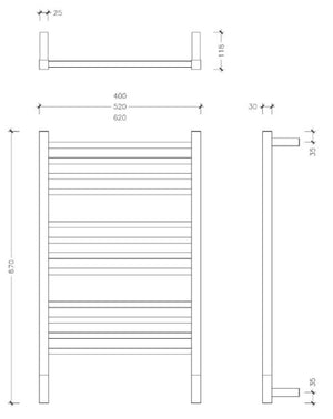 THERMOGROUP JEEVES LADDER HEATED TOWEL RAIL MATTE BLACK 870MM