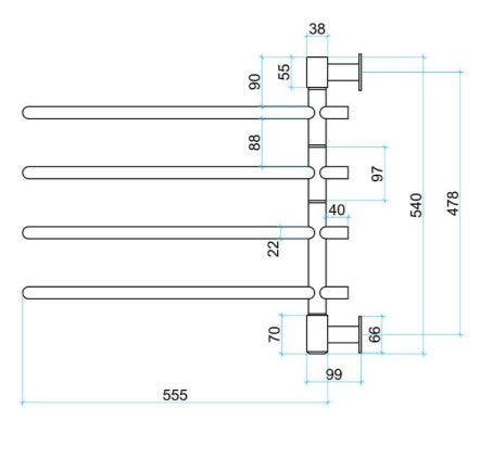 THERMOGROUP SV24 STRAIGHT ROUND SWIVEL HEATED TOWEL RAIL 600MM