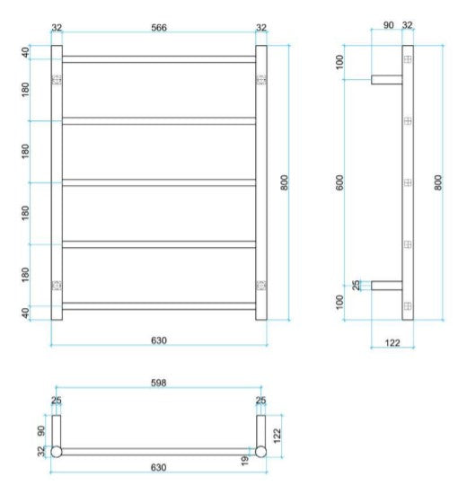 THERMOGROUP STRAIGHT ROUND NON-HEATED LADDER TOWEL RAIL 630MM