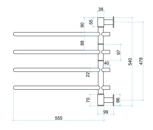 THERMOGROUP USV24 STRAIGHT ROUND SWIVEL NON-HEATED TOWEL RAIL 600MM