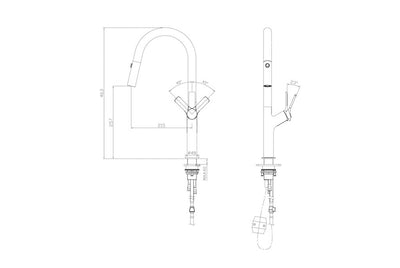 LINSOL TISH PULL-OUT SINK MIXER 463MM GUN METAL