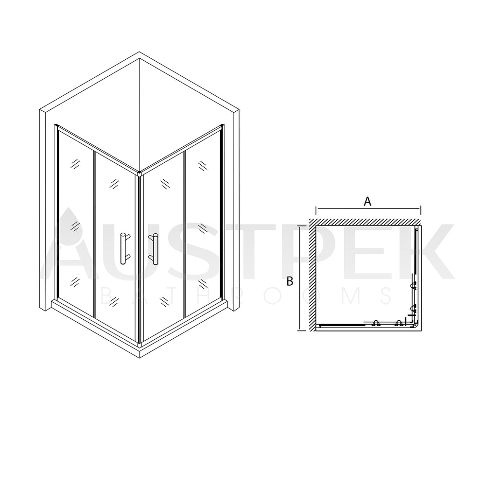 BTH FRAMED SLIDING DOOR SQUARE CORNER SHOWER SCREEN BLACK