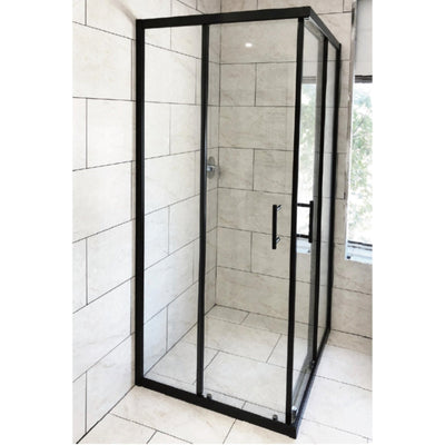 BTH FRAMED SLIDING DOOR SQUARE CORNER SHOWER SCREEN BLACK