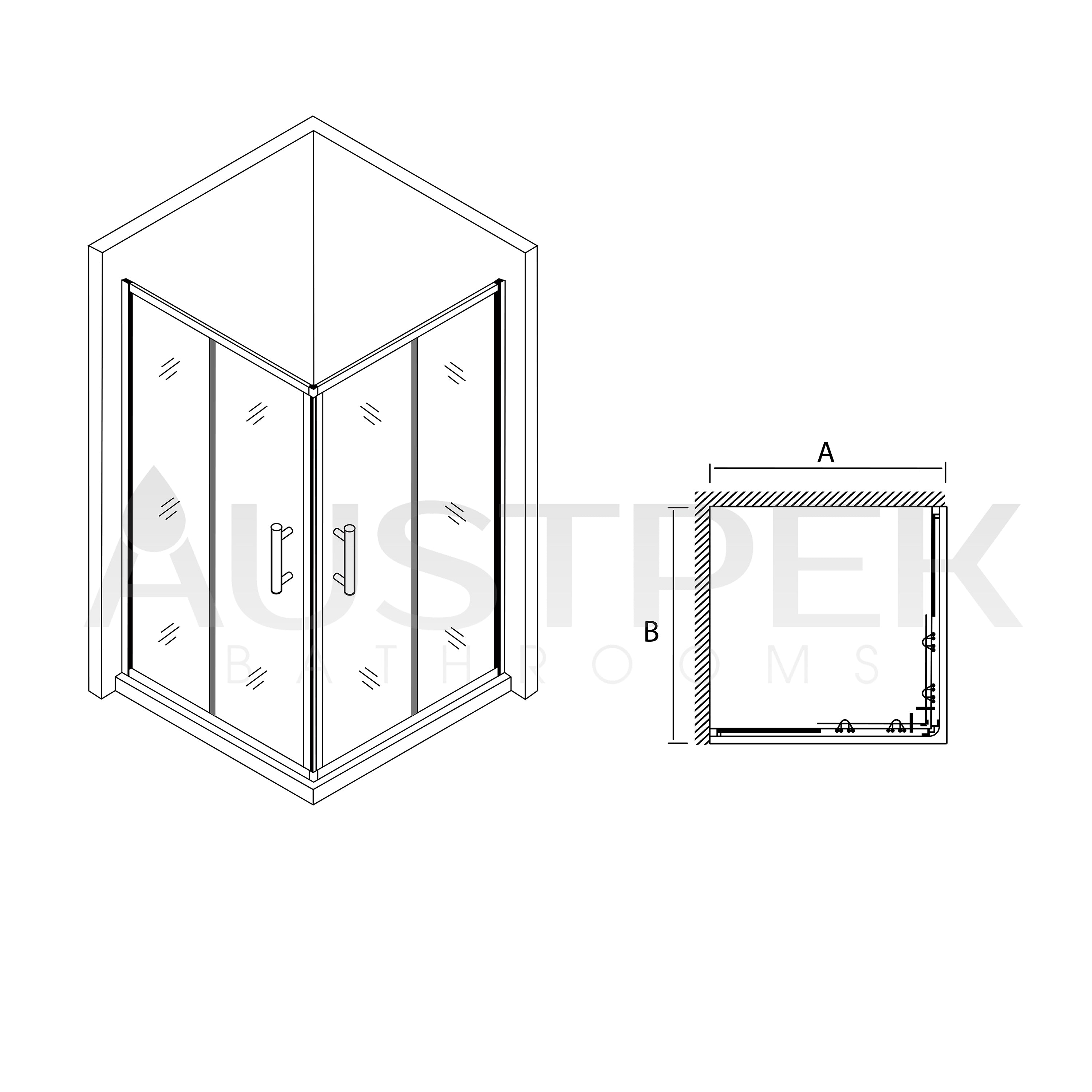 BTH SLIDING DOOR SQUARE CORNER SHOWER SCREEN CHROME