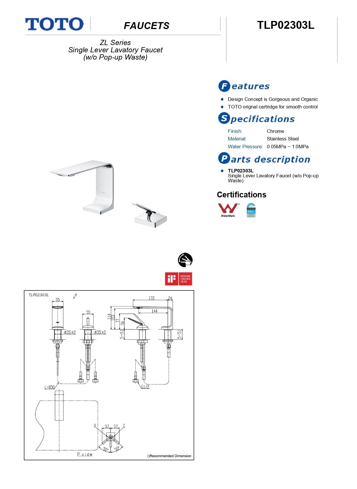 TOTO ZL BASIN MIXER CHROME