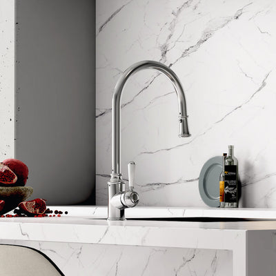 LINSOL TOMMY PULL DOWN SINK MIXER 430MM CHROME AND WHITE