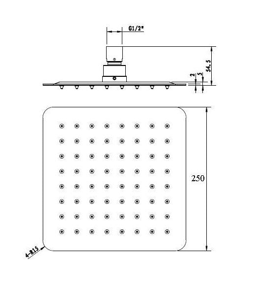 INSPIRE TARAN STAINLESS SHOWER HEAD SQUARE BRUSHED NICKEL 250MM