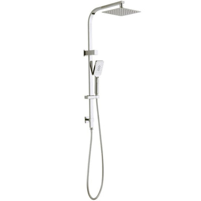 INSPIRE TARAN TWIN SHOWER ON RAIL WITH SINGLE HOSE TOP INLET 250MM BRUSHED NICKEL