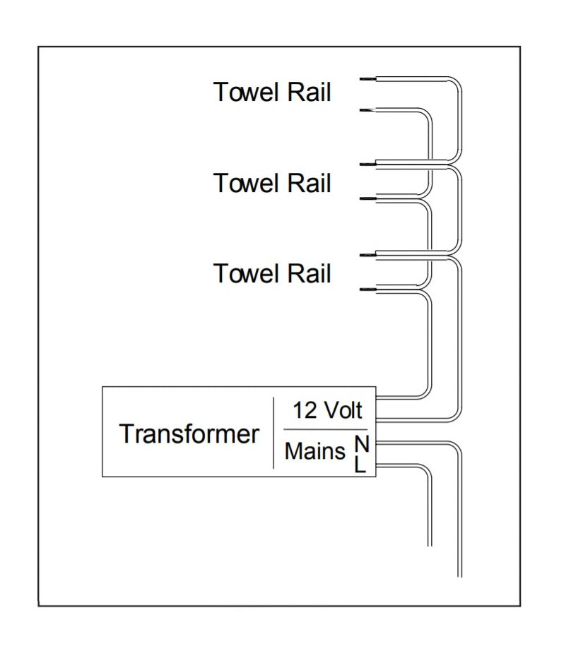 RADIANT HEATING TRANSFORMER FOR SINGLE TOWEL RAIL (WILL TAKE UP TO 4 RAILS)