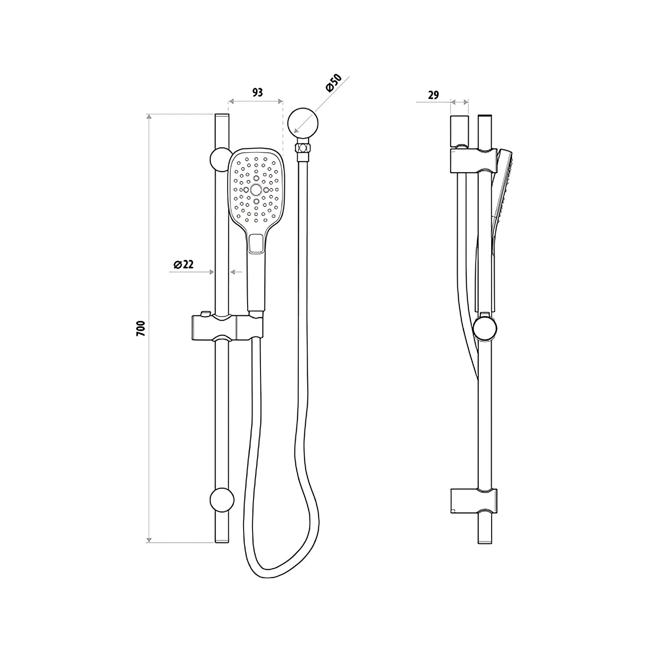 LINKWARE HUNTINGWOOD HAND SHOWER ON RAIL MATTE BLACK