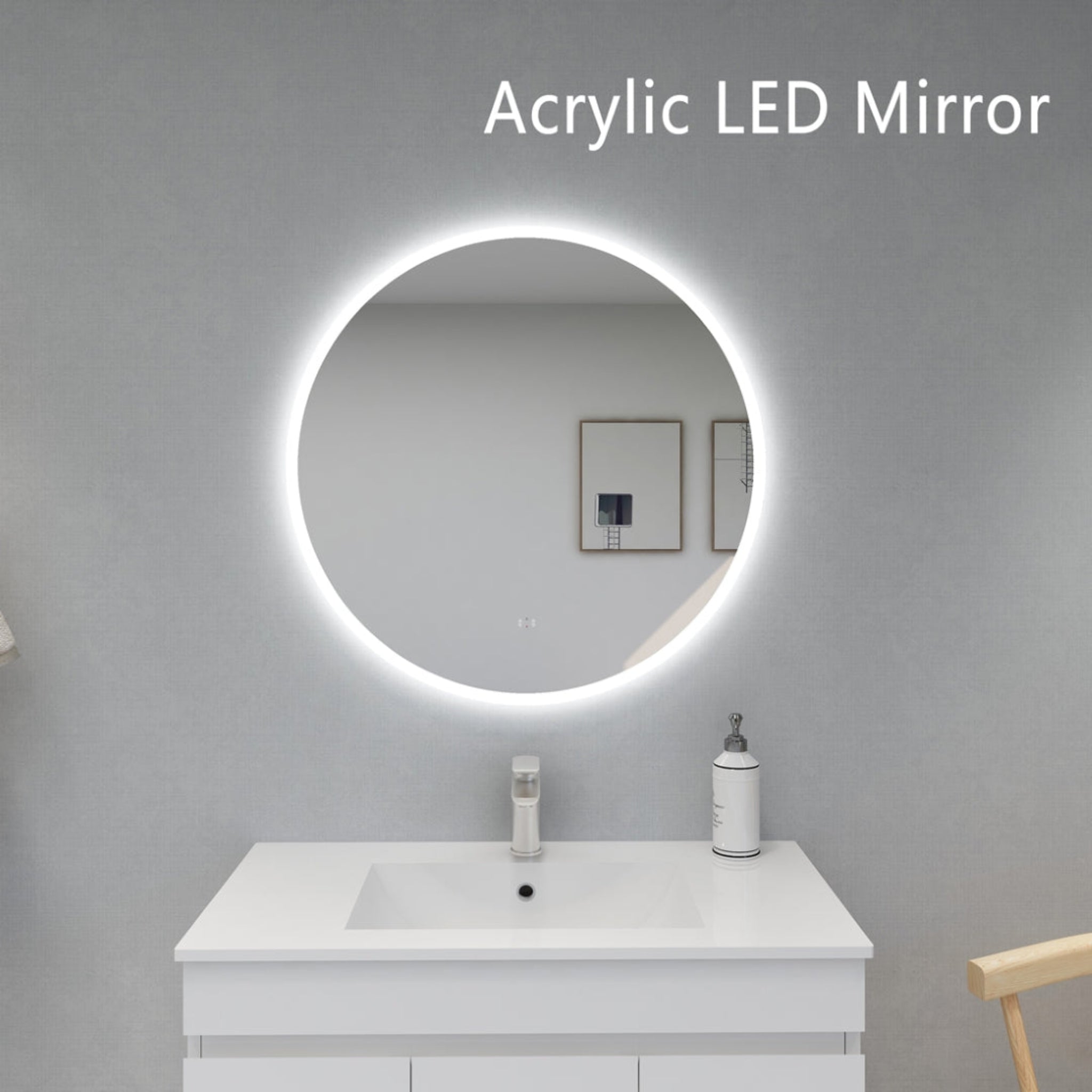 POSEIDON ACRYLIC ROUND BACKLIT LED MIRROR 3 COLOUR LIGHTS 800X800MM