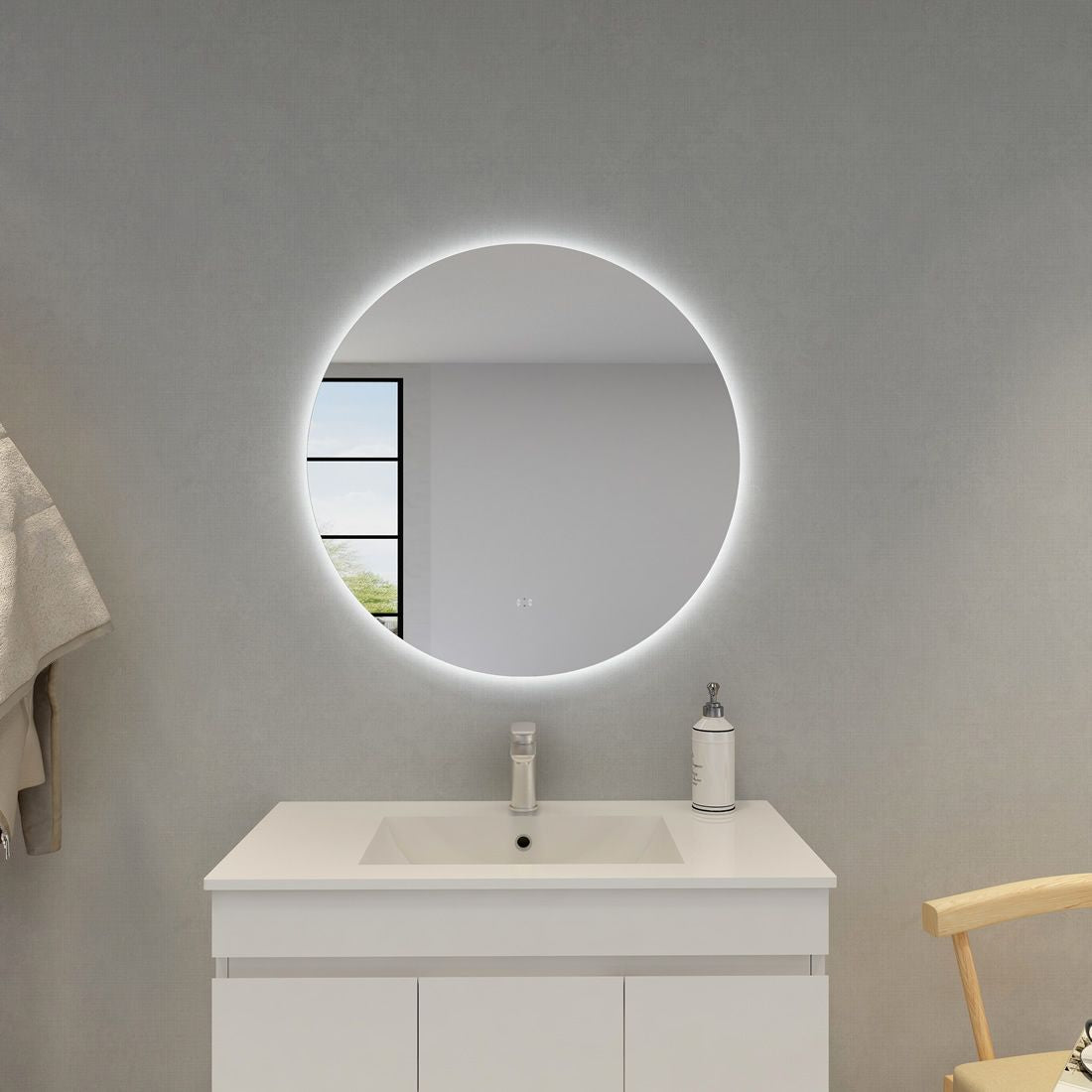 POSEIDON ACRYLIC ROUND BACKLIT LED MIRROR 3 COLOUR LIGHTS 800X800MM