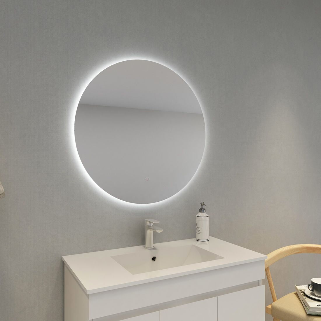 POSEIDON ROUND BACKLIT LED MIRROR 3 COLOUR LIGHTS 800MM