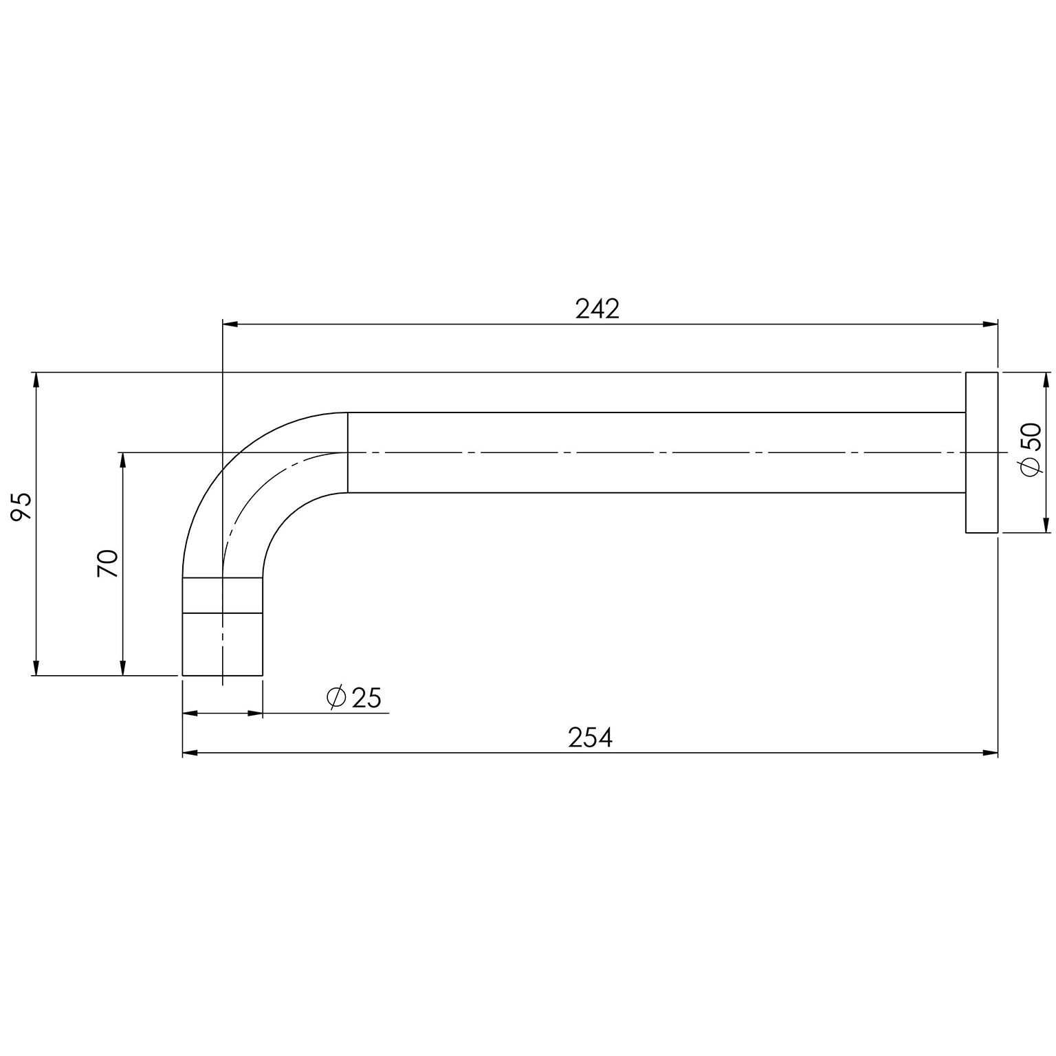 PHOENIX VIVID WALL BATH OUTLET 250MM CURVED CHROME