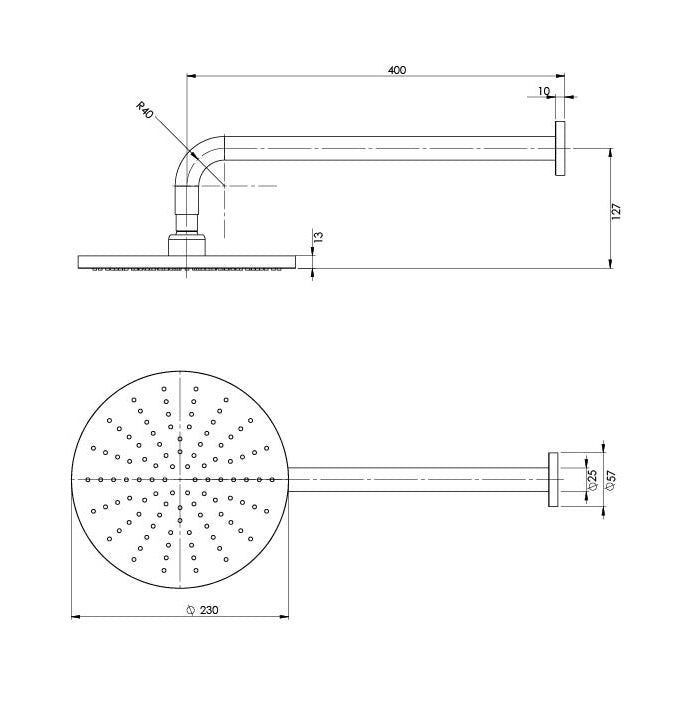 PHOENIX VIVID SHOWER ARM ROUND ROSE CHROME 400MM AND 230MM