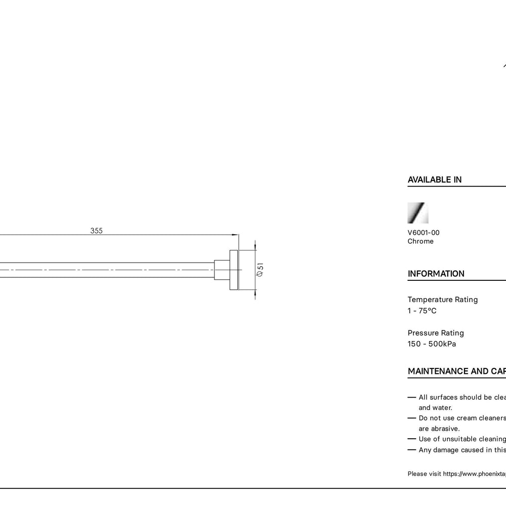 PHOENIX VIVID SHOWER ARM 355MM CHROME