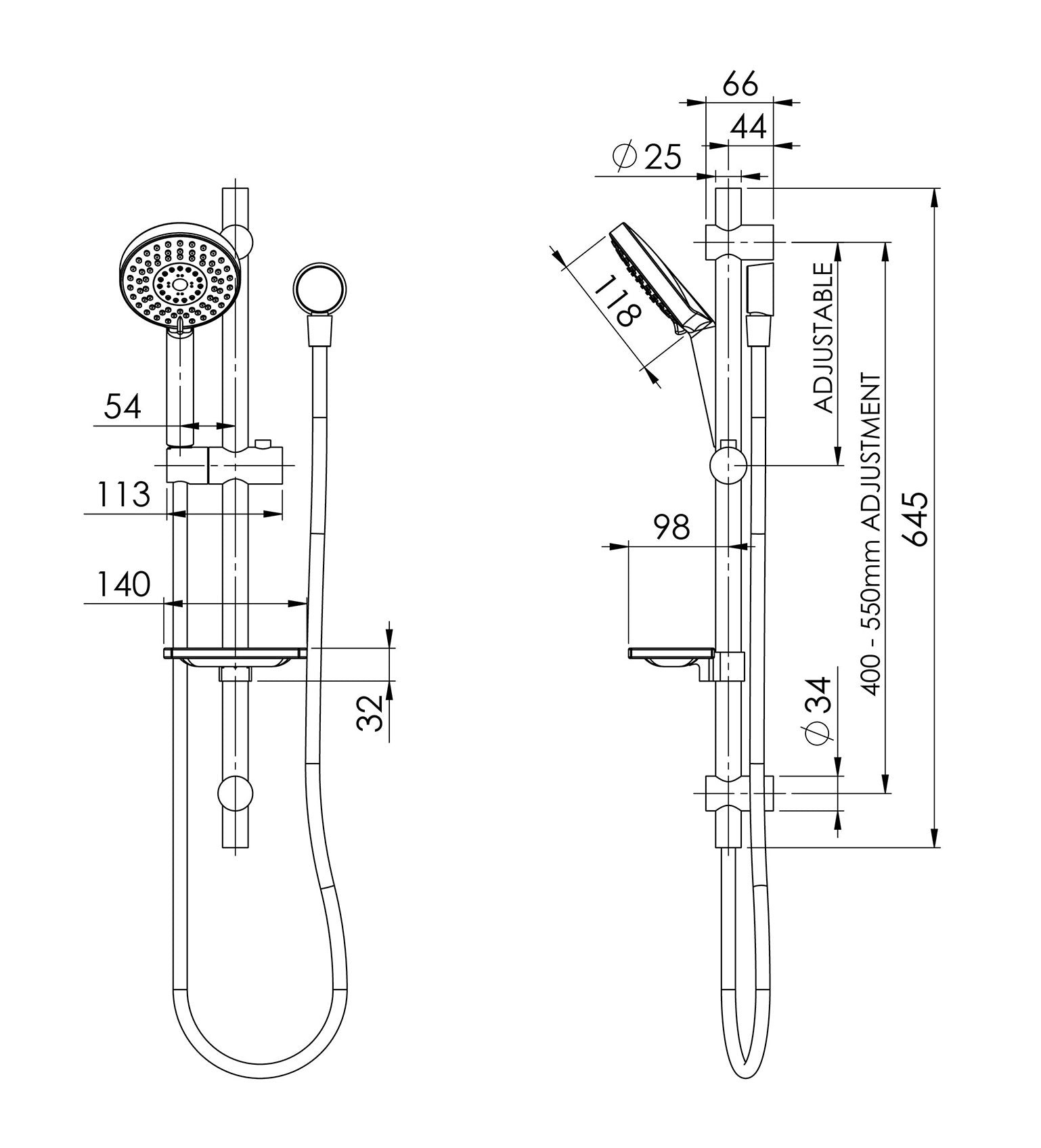 PHOENIX VIVID RAIL SHOWER MATTE BLACK