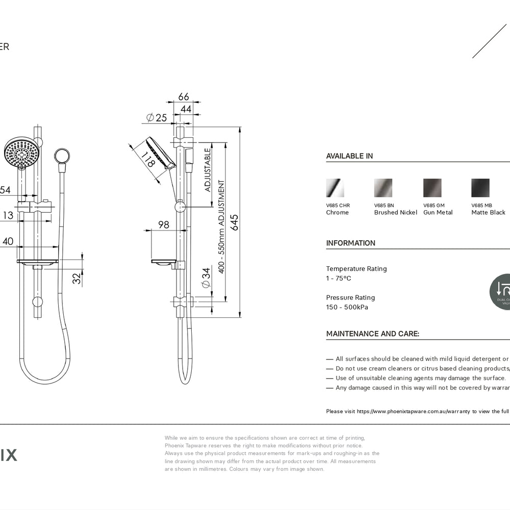 PHOENIX VIVID RAIL SHOWER BRUSHED NICKEL