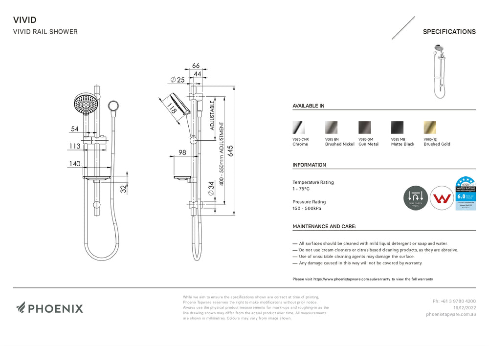 PHOENIX VIVID RAIL SHOWER CHROME