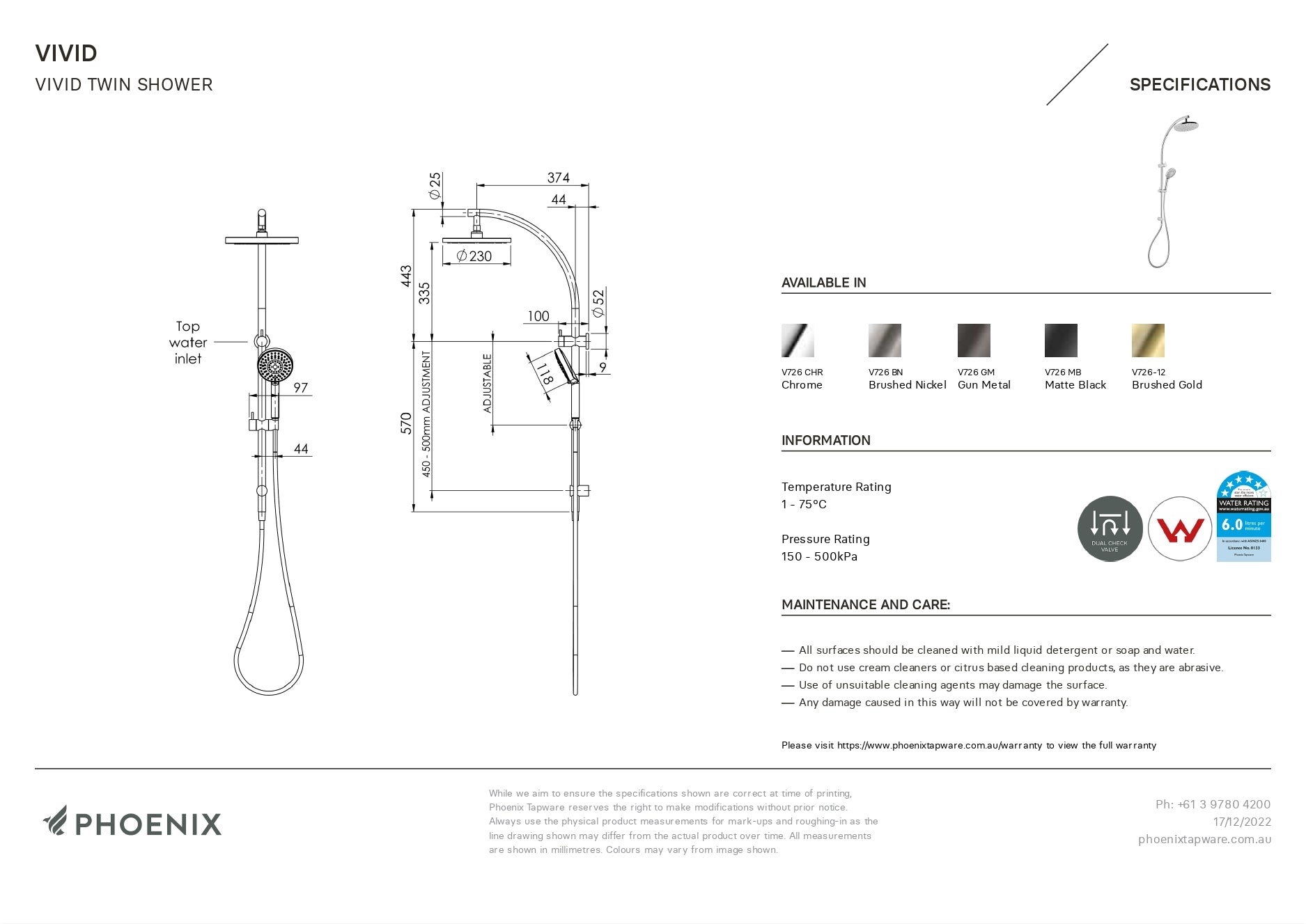 PHOENIX VIVID TWIN SHOWER MATTE BLACK