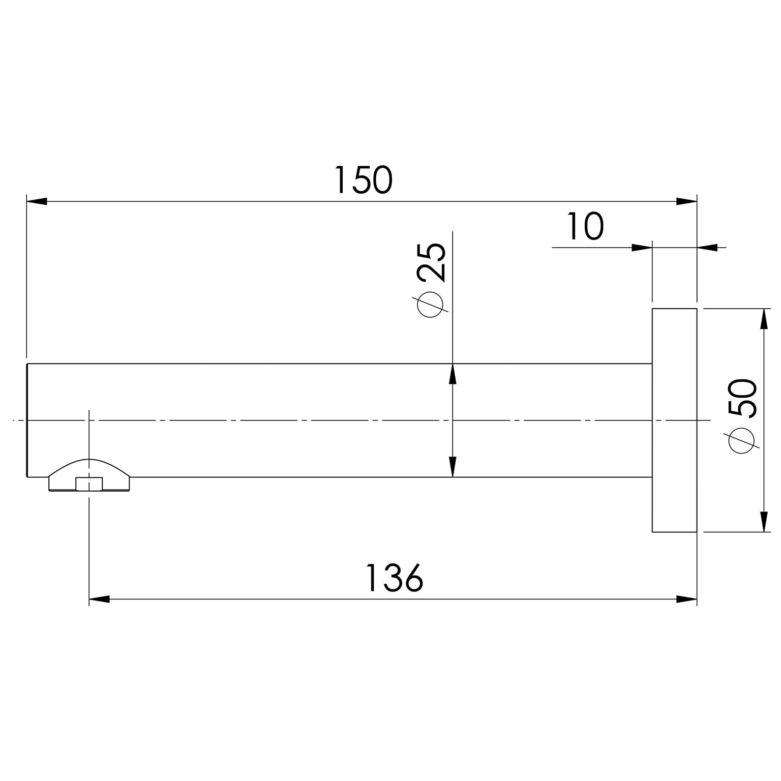 PHOENIX VIVID WALL BATH OUTLET 150MM CHROME