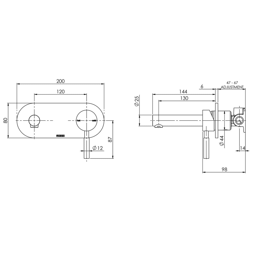 PHOENIX VIVID WALL BATH MIXER SET 150MM CHROME