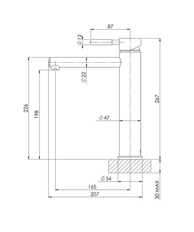 PHOENIX VIVID VESSEL MIXER WITH STRAIGHT OUTLET 267MM CHROME