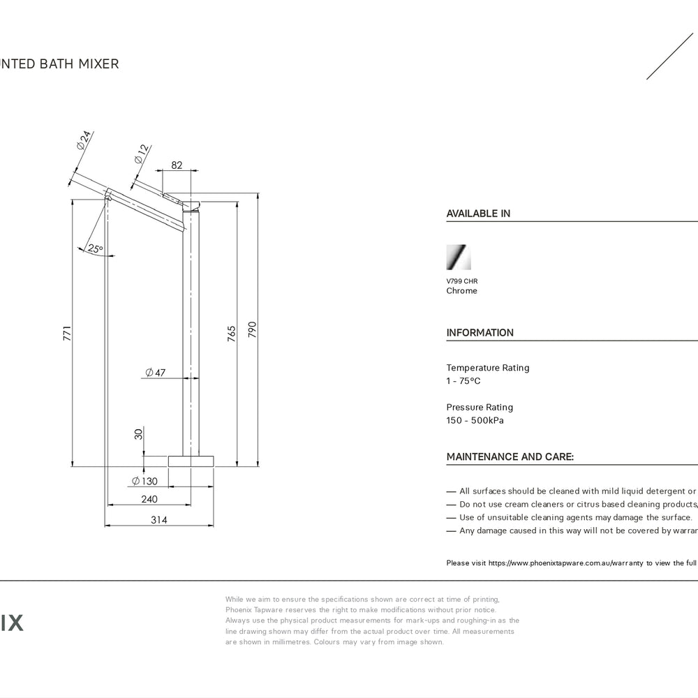 PHOENIX VIVID FLOOR MOUNTED BATH MIXER CHROME