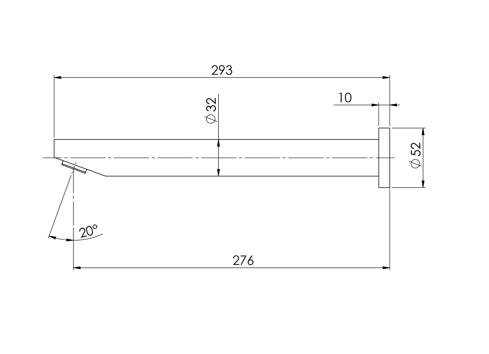 PHOENIX WALL BATH OUTLET 32 X 300MM ANGLED CHROME