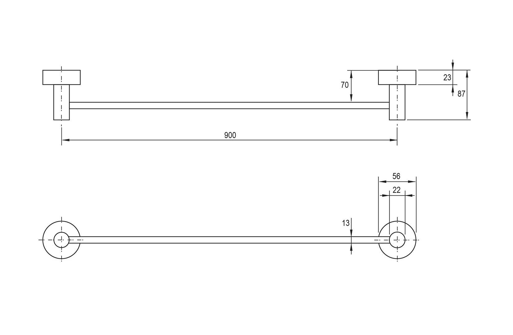 PHOENIX VIVID SINGLE NON-HEATED TOWEL RAIL CHROME 760MM AND 900MM