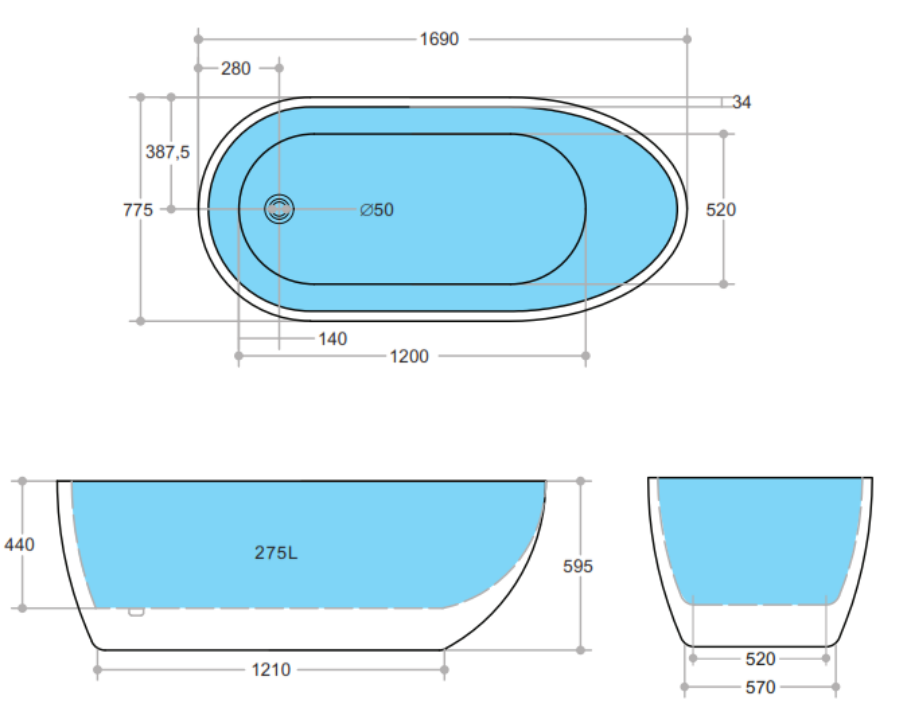 POSEIDON VEDA FREESTANDING BATHTUB GLOSS BLACK AND WHITE 1690MM