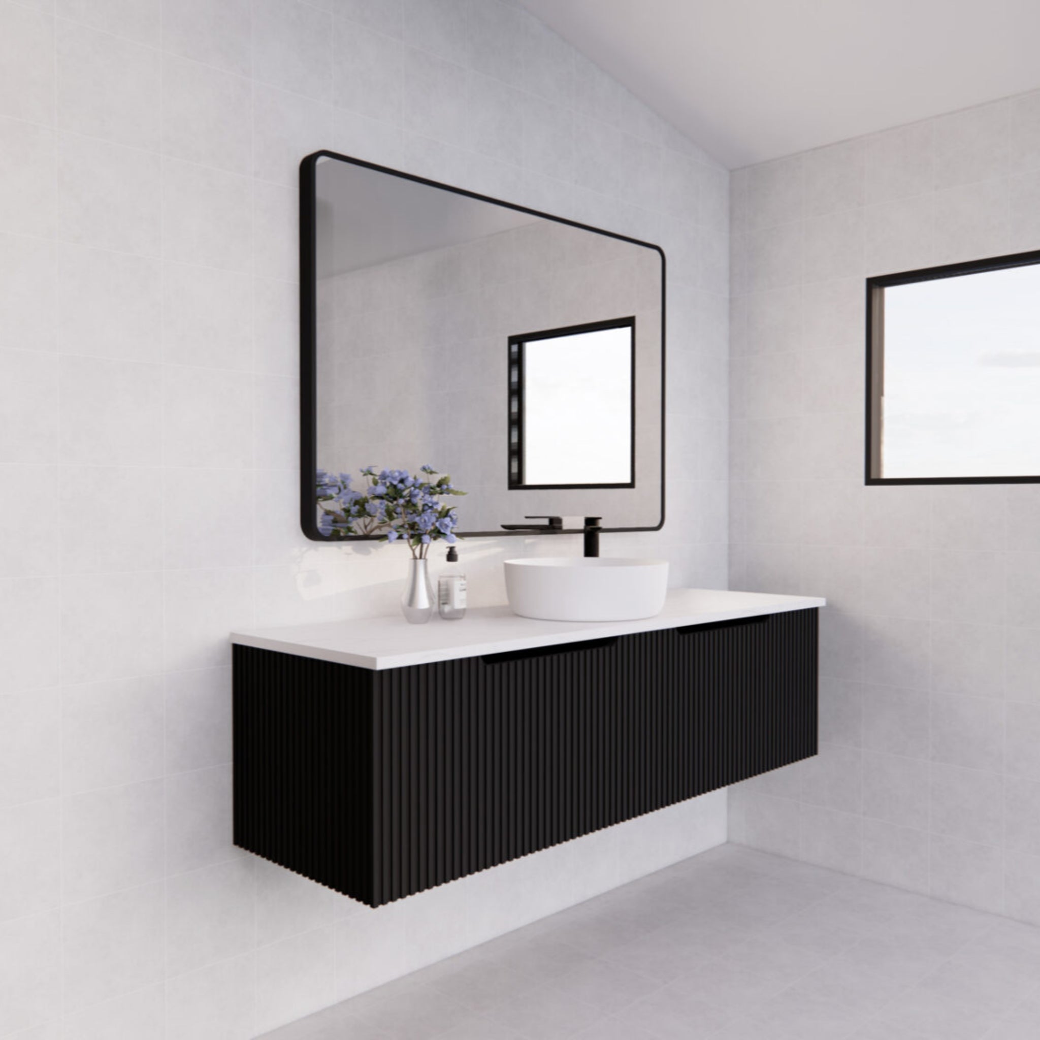 RIVA VIENNA MATTE BLACK 1500MM SINGLE BOWL WALL HUNG VANITY