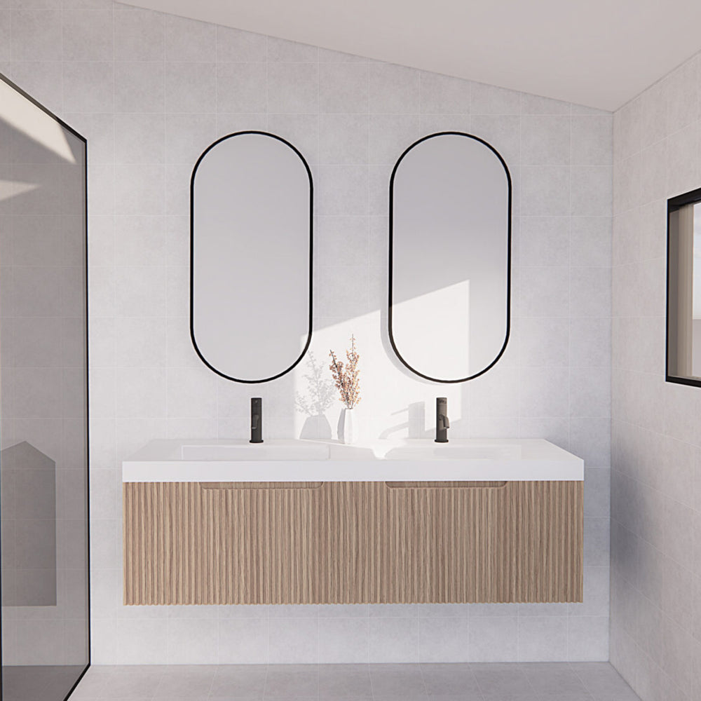RIVA VIENNA AMERICAN OAK 1500MM DOUBLE BOWL WALL HUNG VANITY