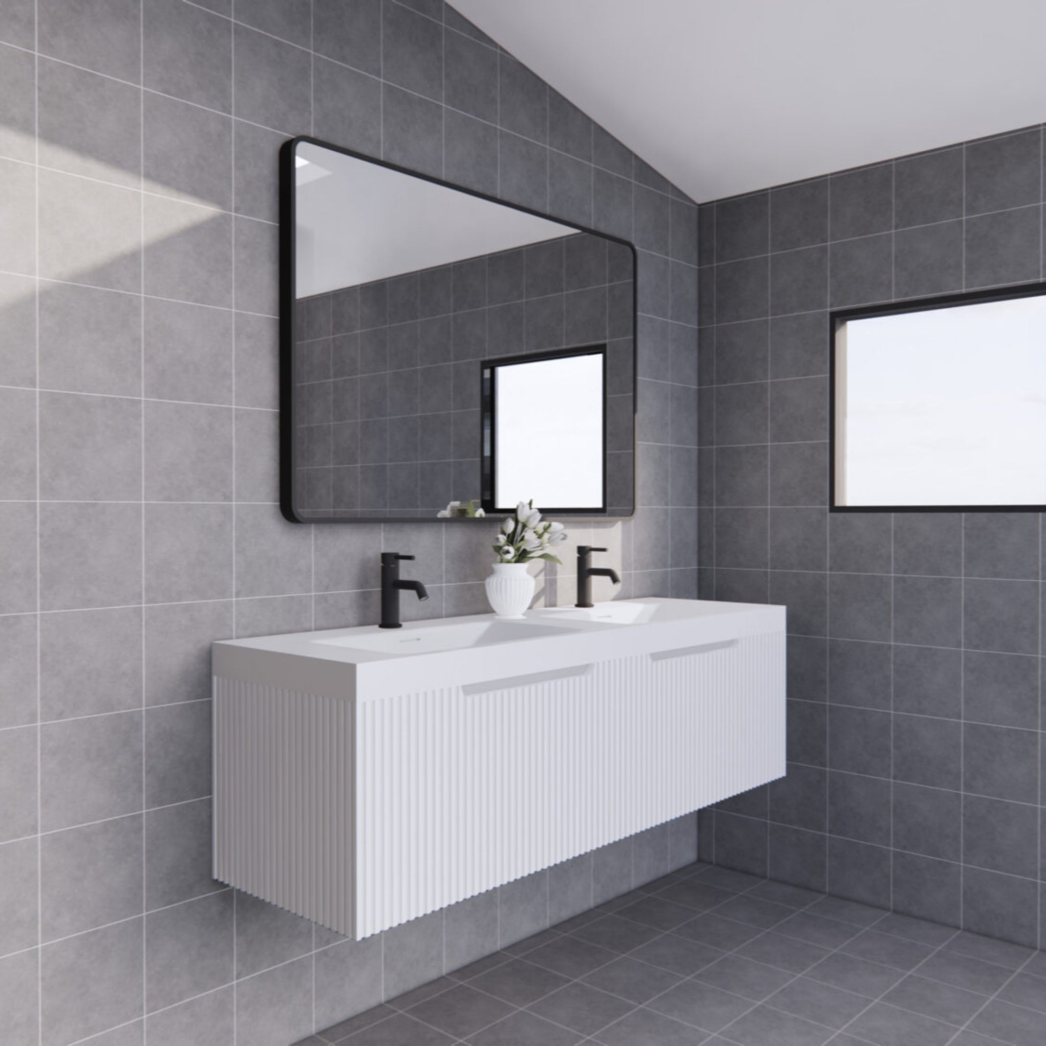RIVA VIENNA MATTE WHITE 1500MM DOUBLE BOWL WALL HUNG VANITY